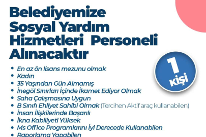İnegöl Belediyesi sosyal yardım hizmetleri personeli alacak