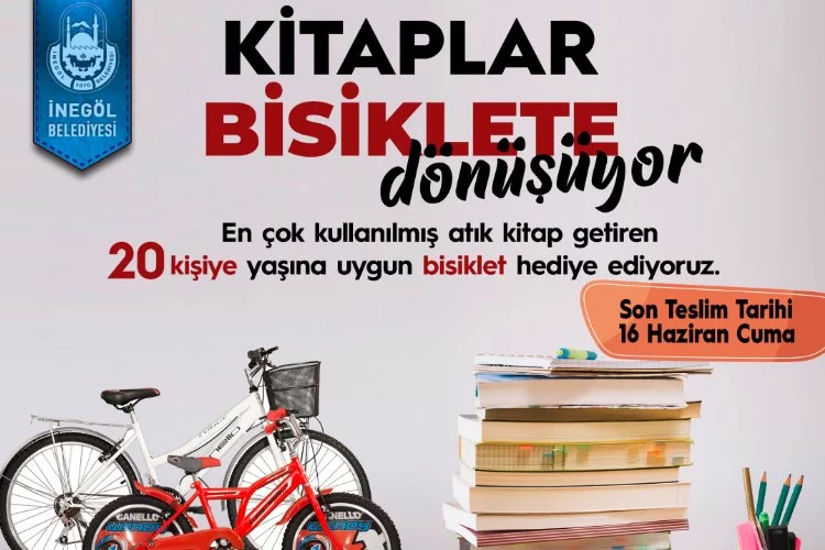 Kitaplar İnegöl Belediyesi ile bisiklete dönüşüyor